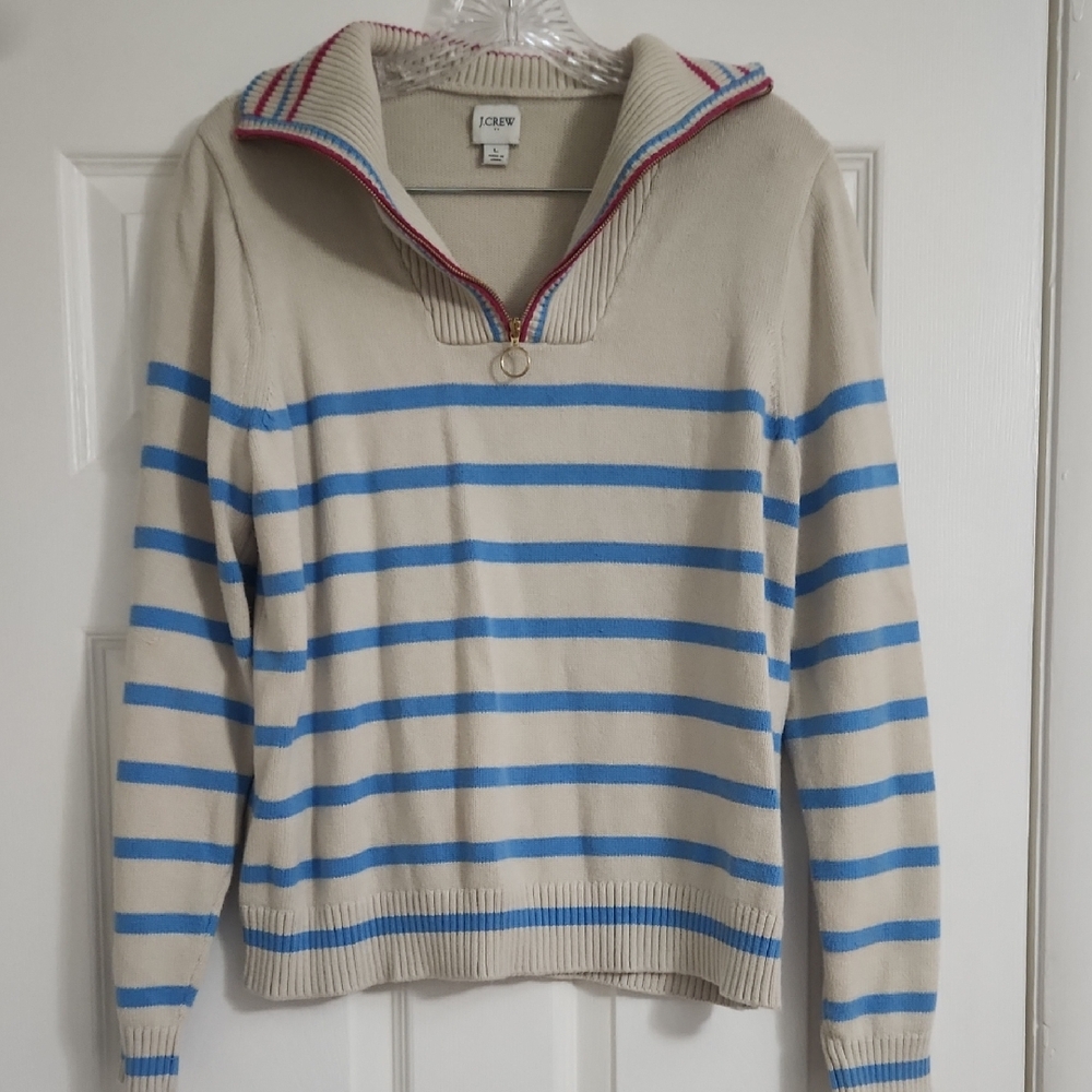 J. Crew Blue and Cream Zip Up Sweater